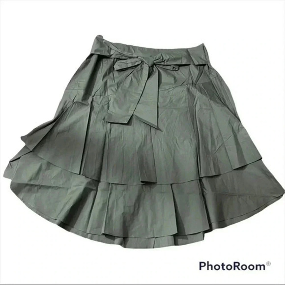Vince Camuto Tiered Ruffle Belted Poplin Skirt Camo Green Size 14W - Picture 2 of 6